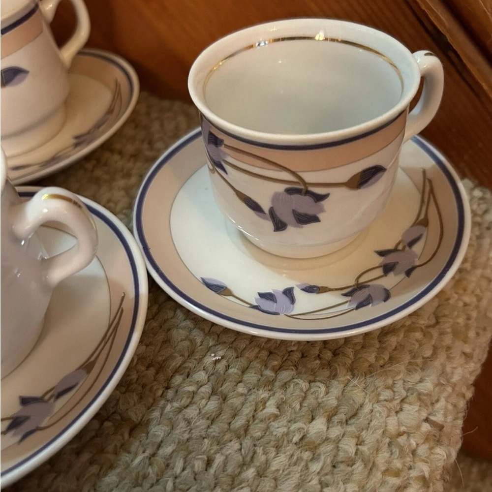 Fena Porzellan Elegant Purple & White Flowers Espresso Cup Set/6 - Picture 9 of 12